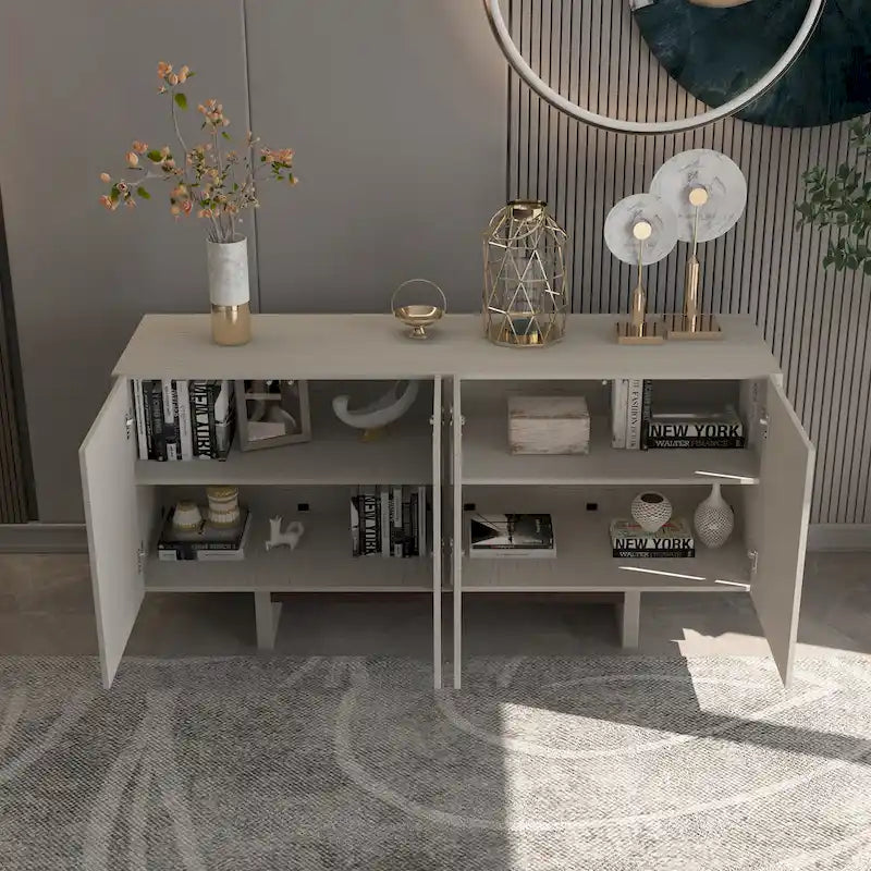 Clihome 63 Modern Buffet Accent Storage Cabinet with 4 Door