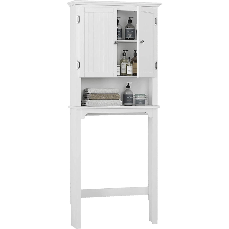 Meuble de rangement pour salle de bain au-dessus des toilettes, organisateur avec étagères réglables et doubles portes
