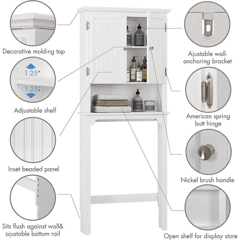 UTEX Bathroom Storage Over The Toilet, Bathroom Cabinet Organizer with Adjustable Shelves and Double Doors