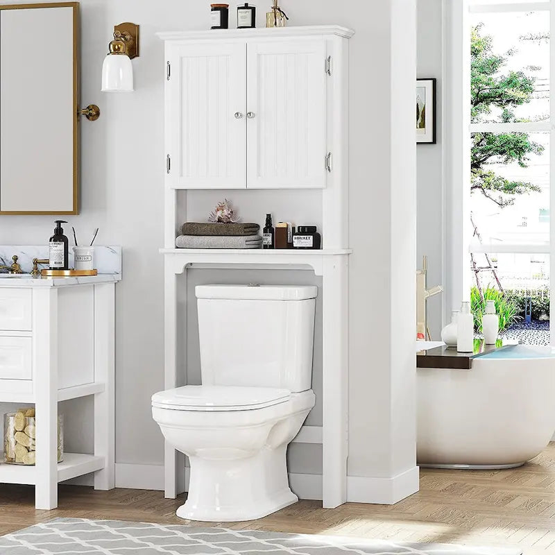 UTEX Bathroom Storage Over The Toilet, Bathroom Cabinet Organizer with Adjustable Shelves and Double Doors