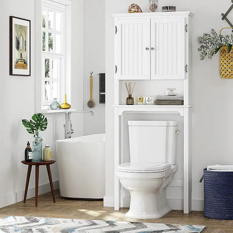 UTEX Bathroom Storage Over The Toilet, Bathroom Cabinet Organizer with Adjustable Shelves and Double Doors