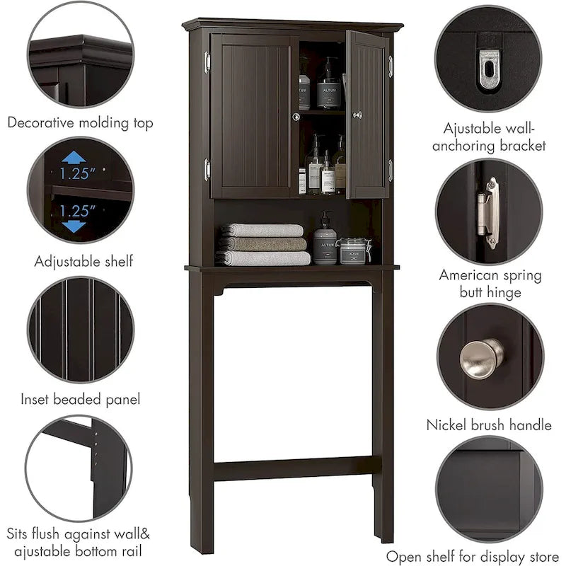 UTEX Bathroom Storage Over The Toilet, Bathroom Cabinet Organizer with Adjustable Shelves and Double Doors