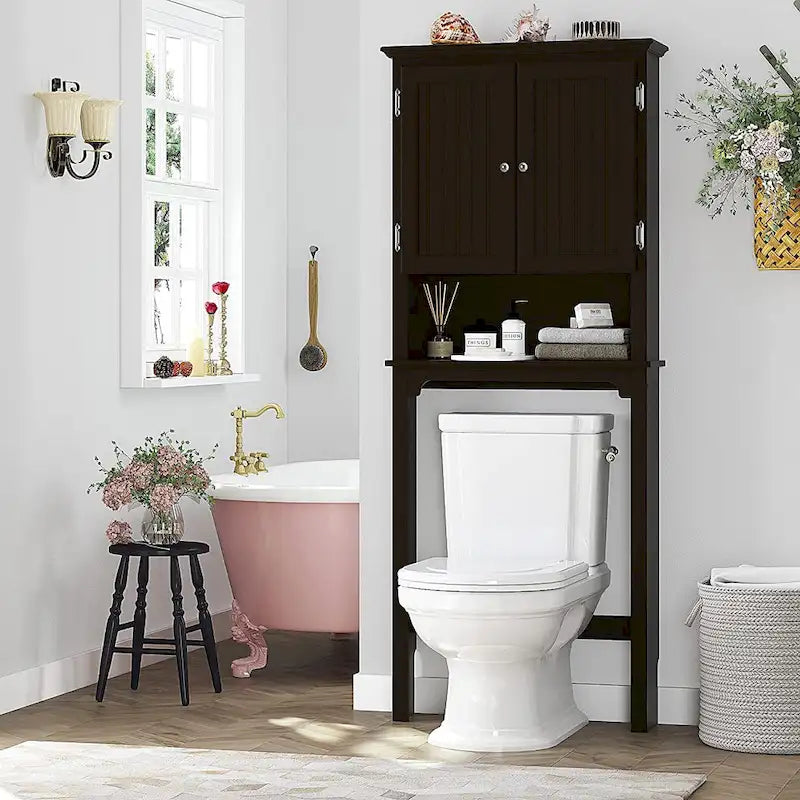 UTEX Bathroom Storage Over The Toilet, Bathroom Cabinet Organizer with Adjustable Shelves and Double Doors
