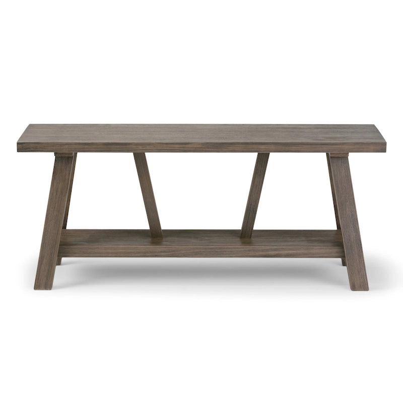 WYNDENHALL Stewart SOLID WOOD 48 inch Wide Industrial Entryway Bench in Driftwood - 48 W x 17 D x 20 H