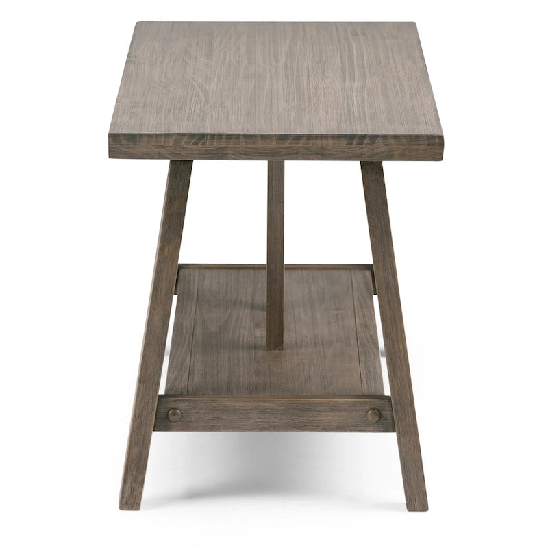 WYNDENHALL Stewart SOLID WOOD 48 inch Wide Industrial Entryway Bench in Driftwood - 48 W x 17 D x 20 H