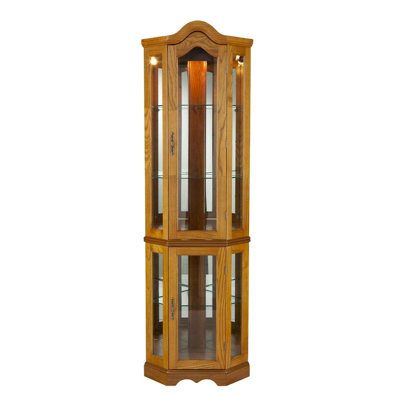 SEI Furniture Sebbar Oak Lighted Display Curio Cabinet