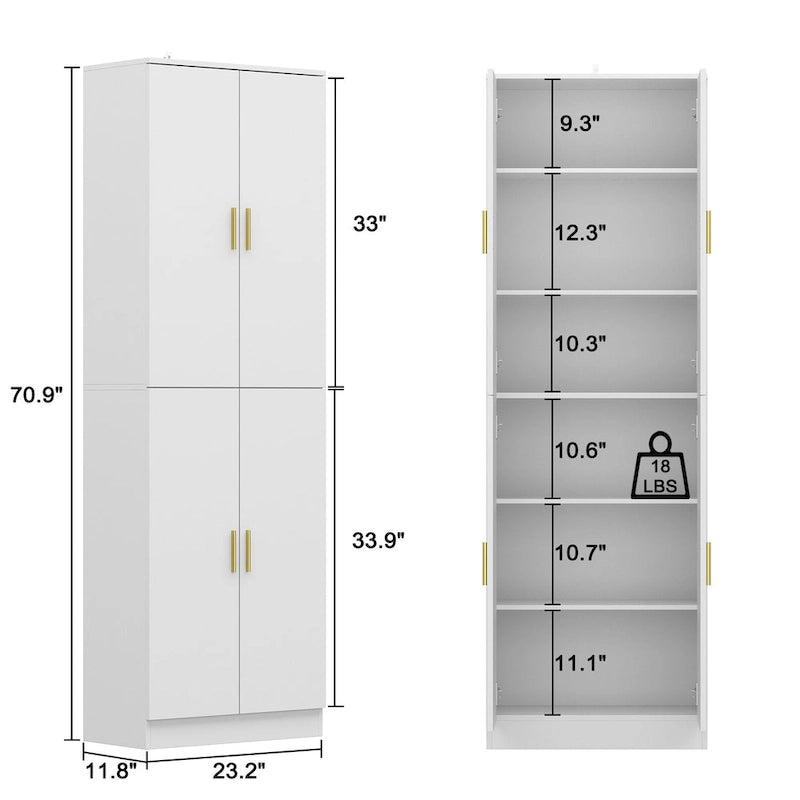 70.9H Buffet Storage Cabinet Adjustable Shelf