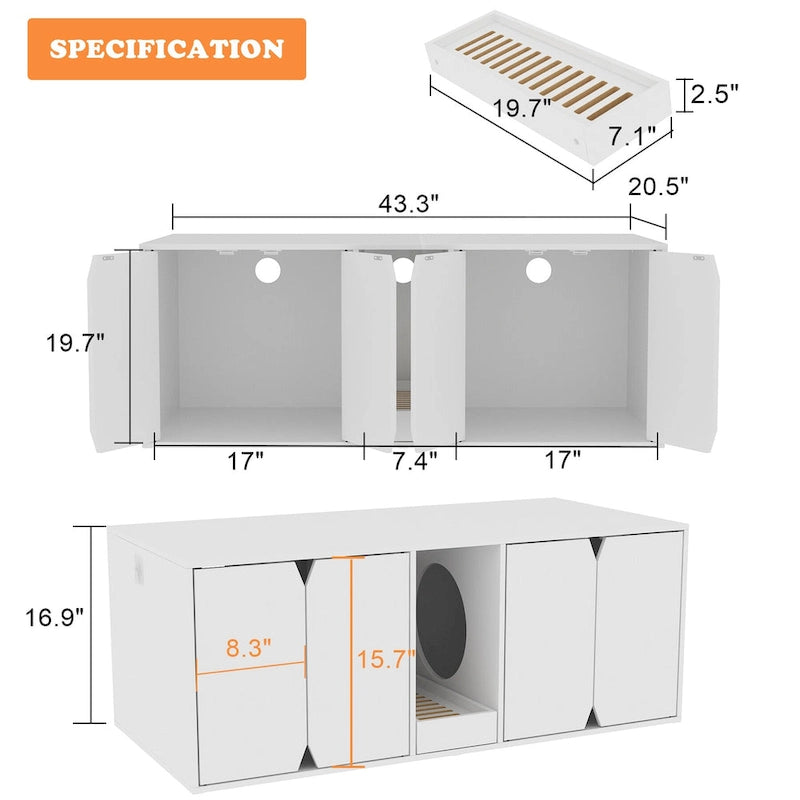 Cat Litter Box Enclosure for 2 Cats, Cat Washroom Storage Cabinet