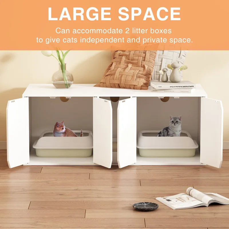 Cat Litter Box Enclosure for 2 Cats, Cat Washroom Storage Cabinet