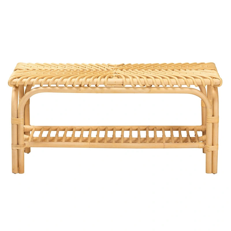 Himari Modern Bohemian Natural Brown Rattan Accent Bench