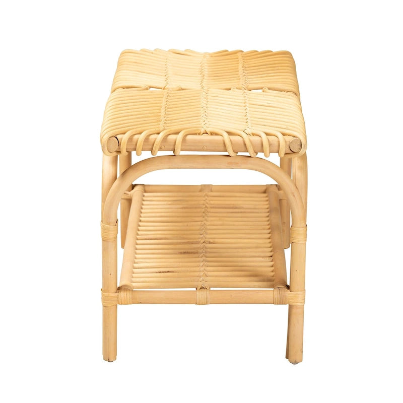 Himari Modern Bohemian Natural Brown Rattan Accent Bench