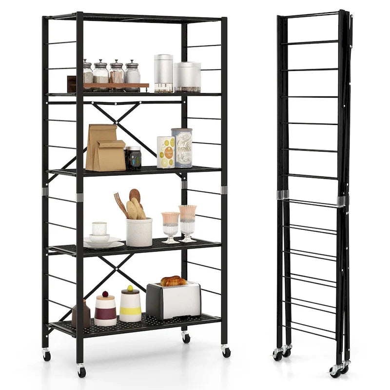 5-Tier Adjustable Shelves with Wheels for Garage Kitchen Balcony - 30 x 13.5 x 60