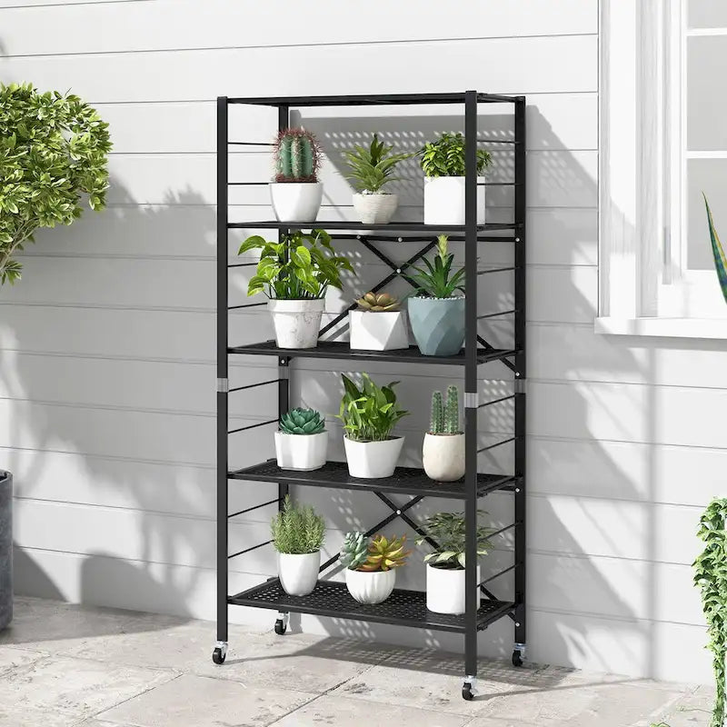 5-Tier Adjustable Shelves with Wheels for Garage Kitchen Balcony - 30 x 13.5 x 60