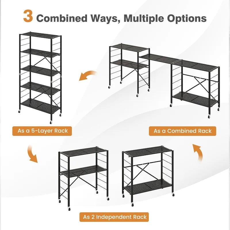 5-Tier Adjustable Shelves with Wheels for Garage Kitchen Balcony - 30 x 13.5 x 60