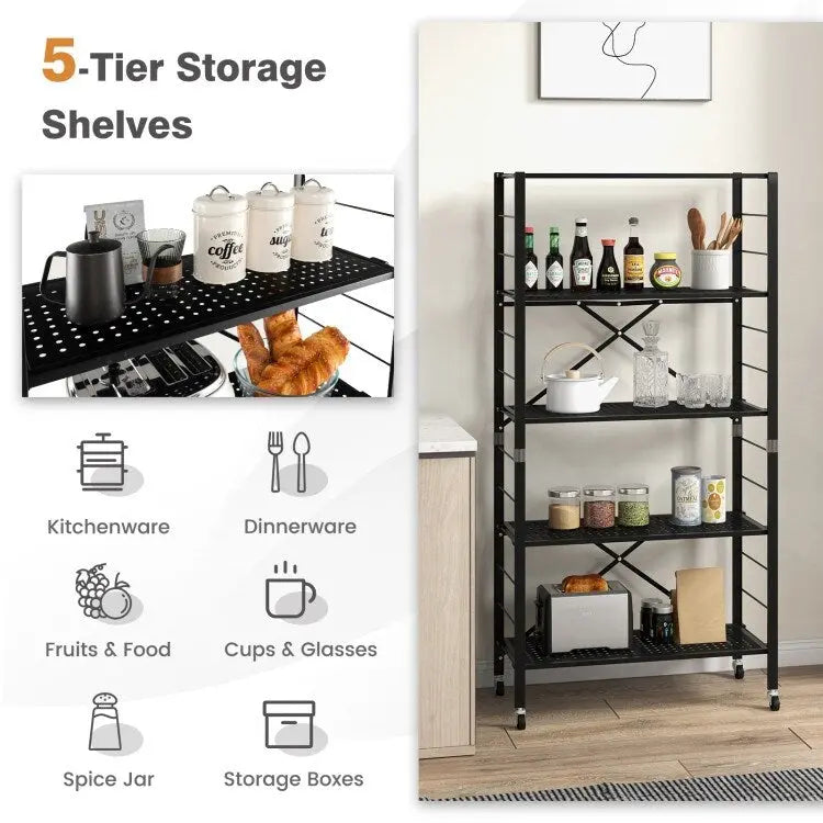 5-Tier Adjustable Shelves with Wheels for Garage Kitchen Balcony - 30 x 13.5 x 60