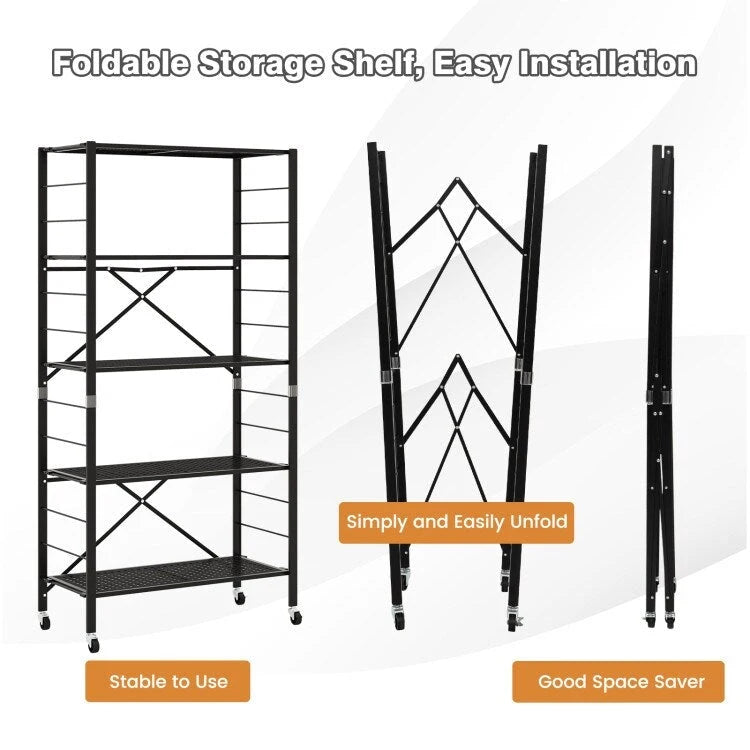 5-Tier Adjustable Shelves with Wheels for Garage Kitchen Balcony - 30 x 13.5 x 60