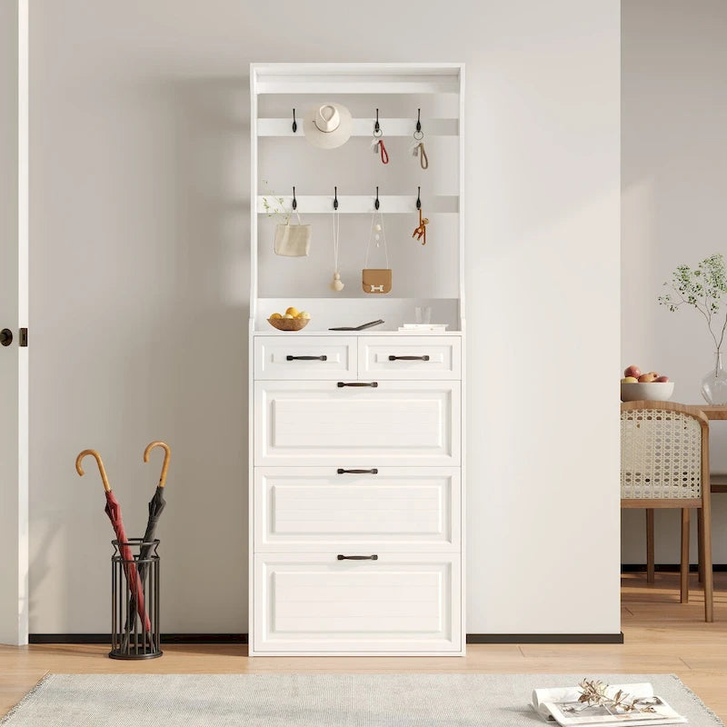 Meuble de Rangement pour Chaussures 24 Paires avec 2 Tiroirs, 3 Tiroirs Basculants et Penderie