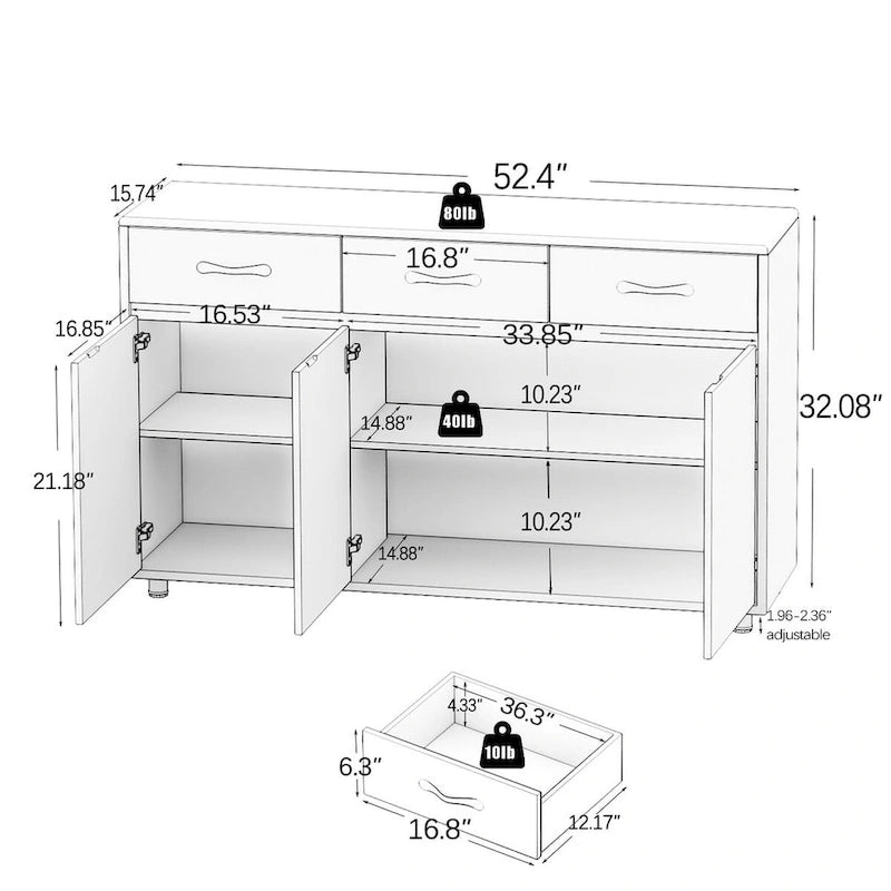 Three Doors Side Table for Dining Living Room Kitchen