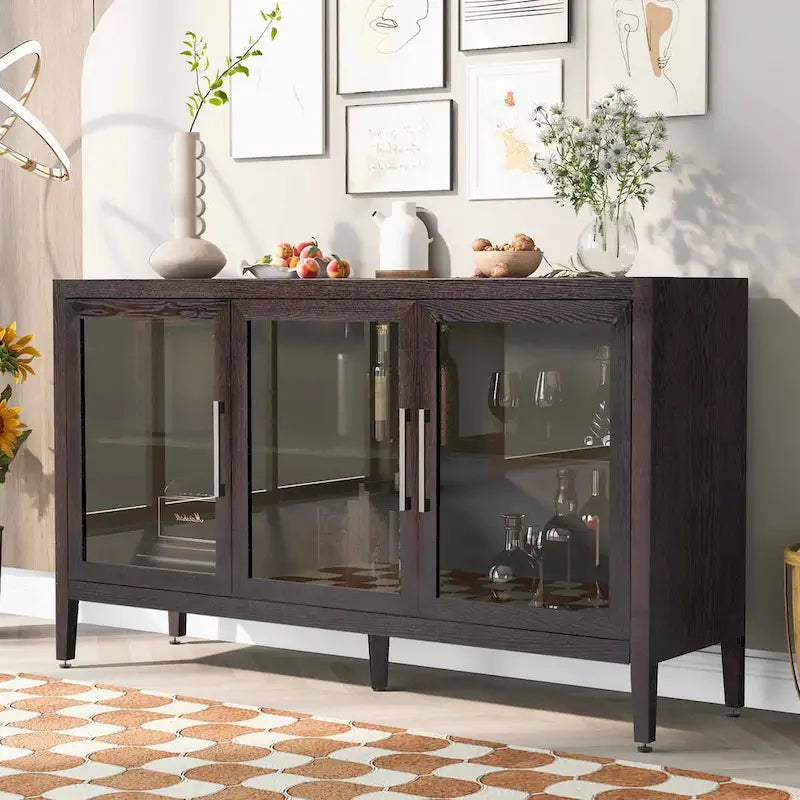 58.2 Wood Storage Cabinet with Doors and Adjustable Shelf - N/A