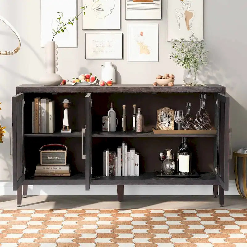 58.2 Wood Storage Cabinet with Doors and Adjustable Shelf - N/A