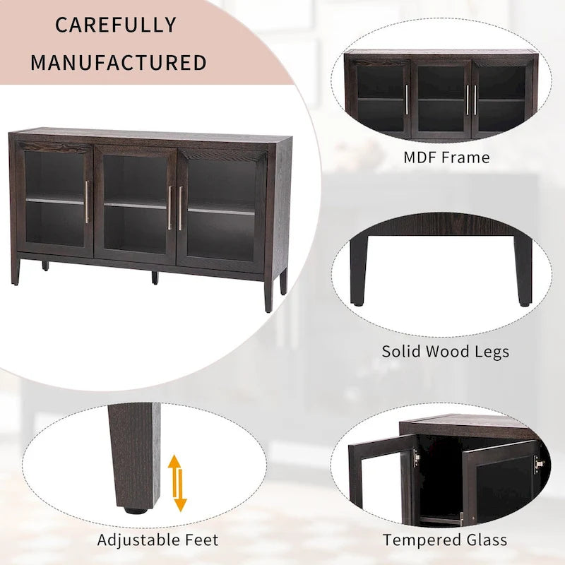 58.2 Wood Storage Cabinet with Doors and Adjustable Shelf - N/A
