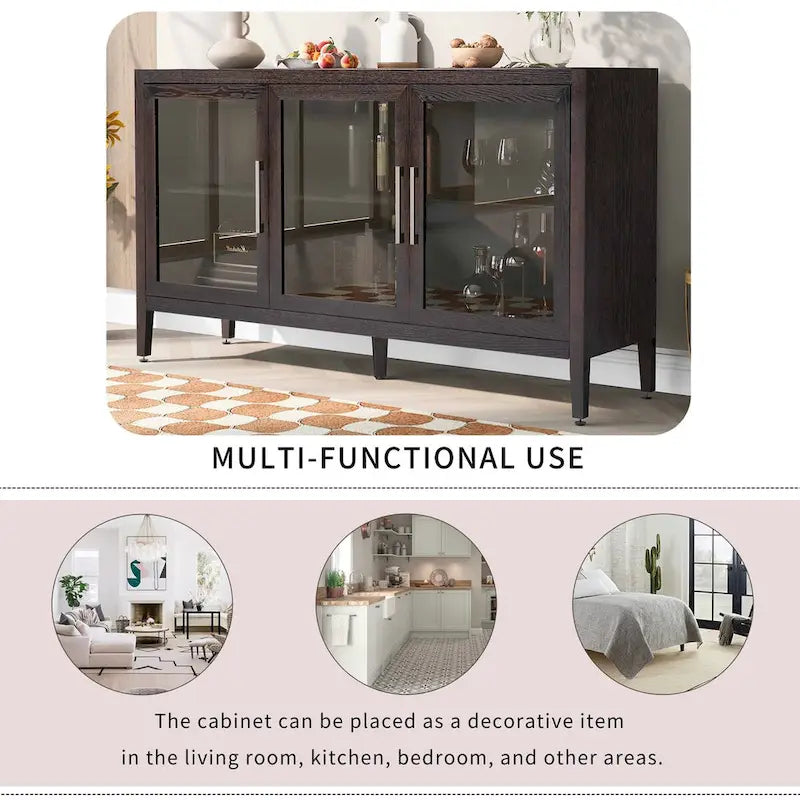 58.2 Wood Storage Cabinet with Doors and Adjustable Shelf - N/A