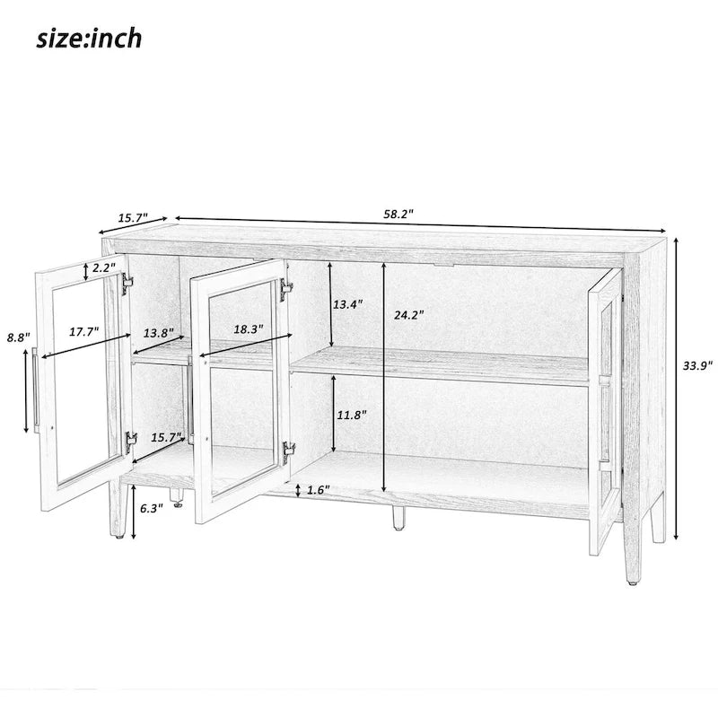 58.2 Wood Storage Cabinet with Doors and Adjustable Shelf - N/A