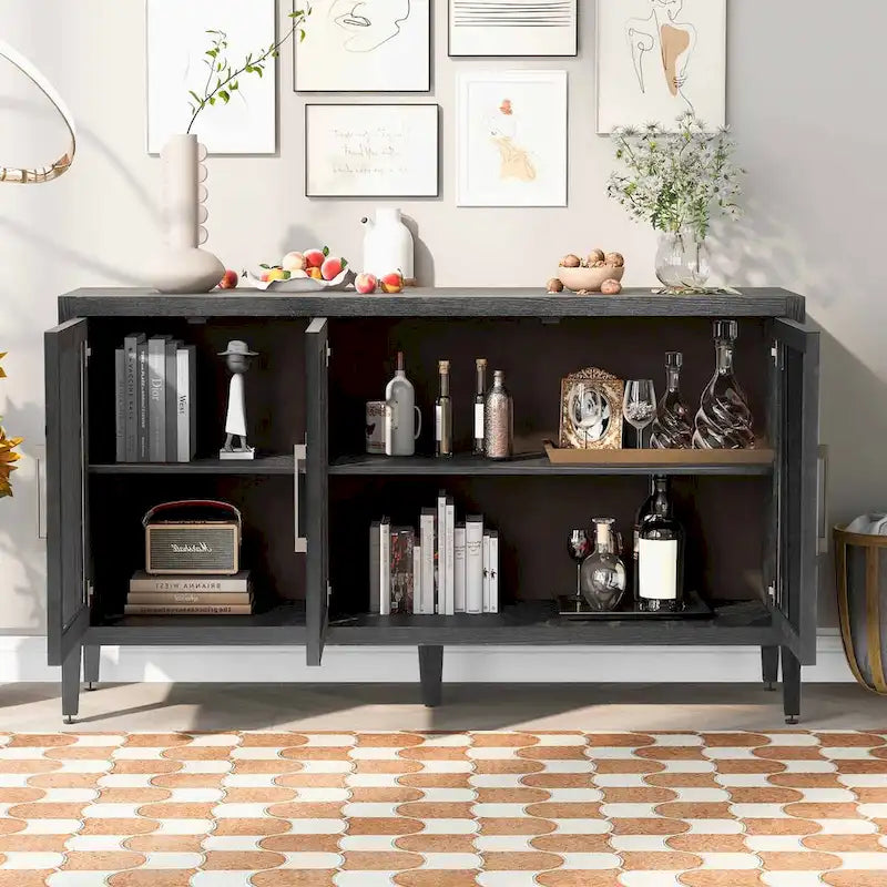 58.2 Wood Storage Cabinet with Doors and Adjustable Shelf - N/A
