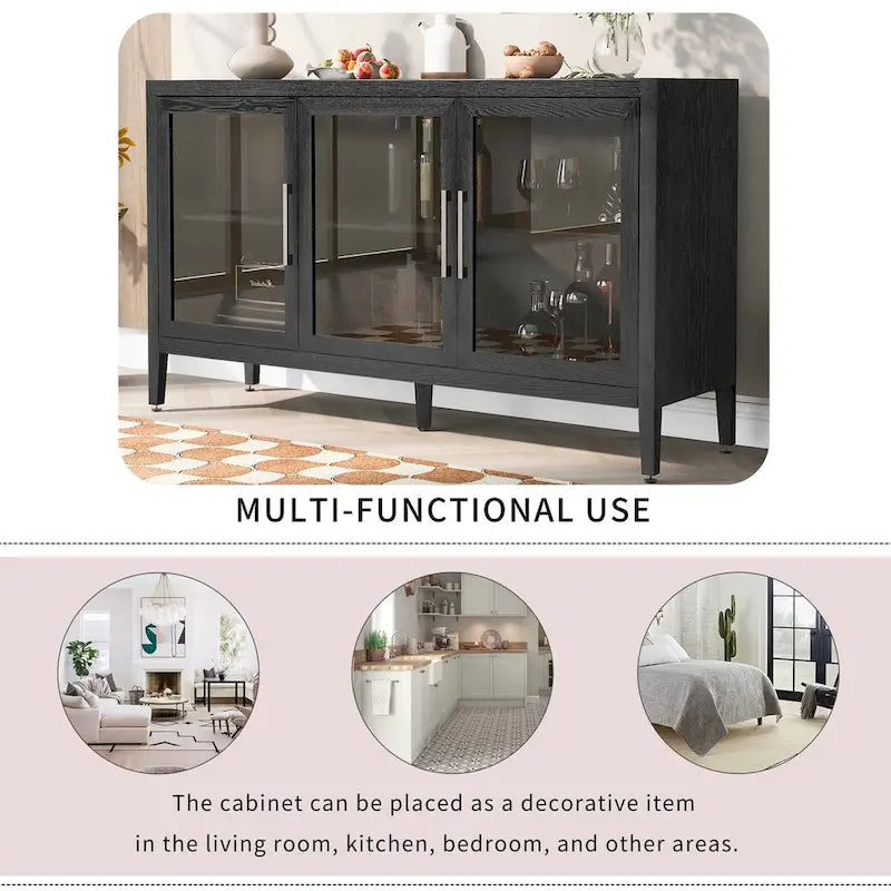 58.2 Wood Storage Cabinet with Doors and Adjustable Shelf - N/A
