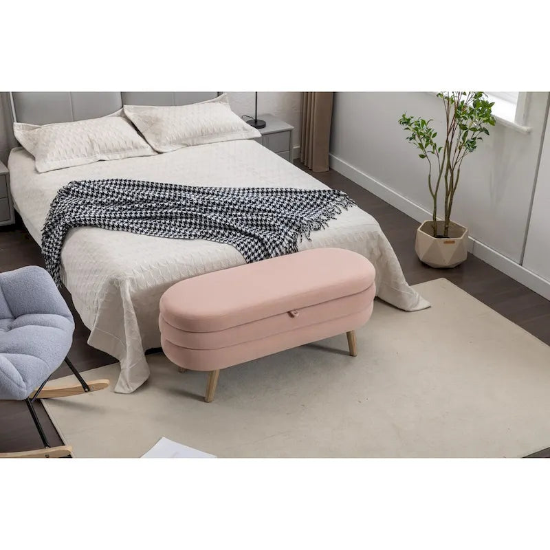 Velvet Fabric Storage Bench Bedroom Bench With Wood Legs For Living Room Bedroom Indoor