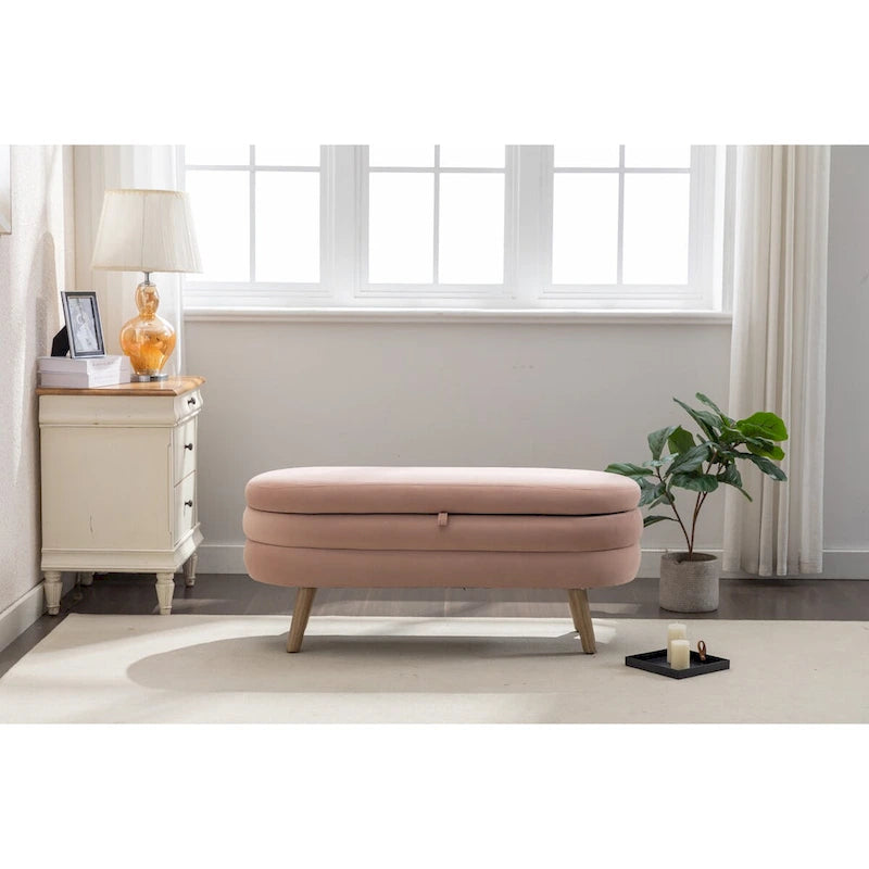 Velvet Fabric Storage Bench Bedroom Bench With Wood Legs For Living Room Bedroom Indoor