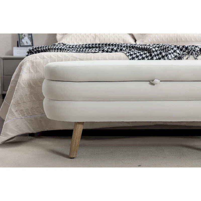 Velvet Fabric Storage Bench Bedroom Bench With Wood Legs For Living Room Bedroom Indoor