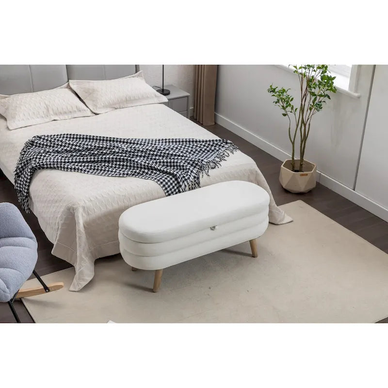 Velvet Fabric Storage Bench Bedroom Bench With Wood Legs For Living Room Bedroom Indoor