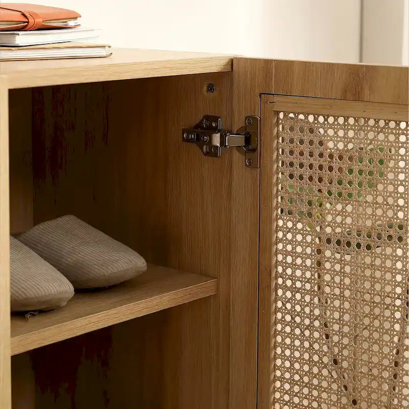 Rattan Mesh Double-Door Shoe Cabinet with Large Storage Space and Durable Structure