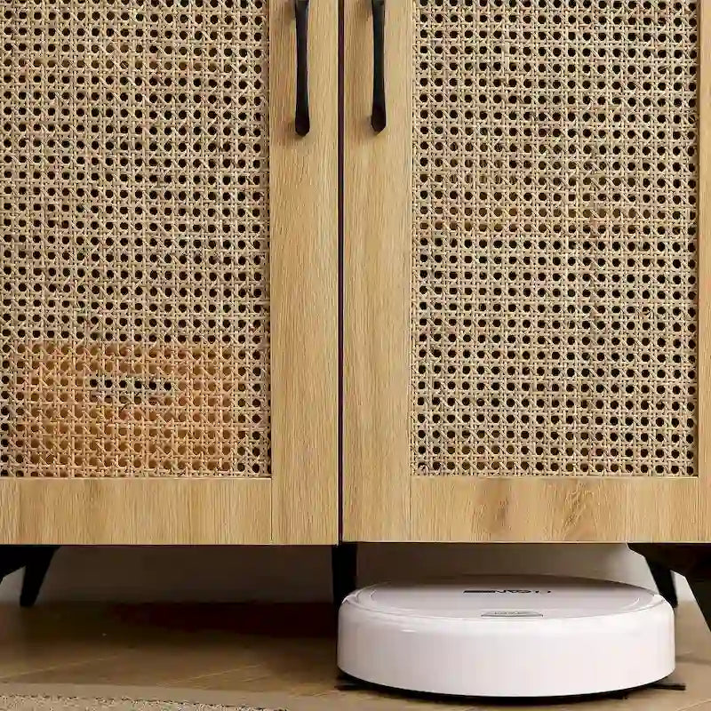 Rattan Mesh Double-Door Shoe Cabinet with Large Storage Space and Durable Structure