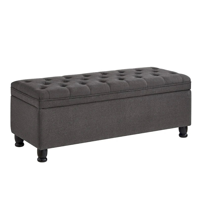 Banc de rangement capitonné avec pieds en bois tournés