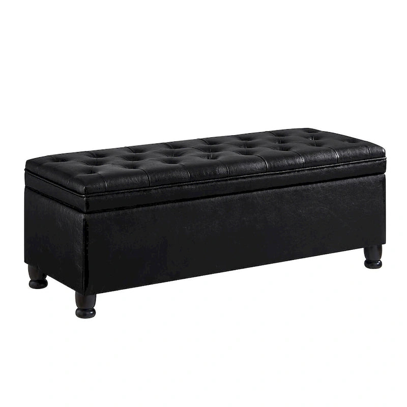 45 Linen Fabric Storage Stool with Spindle Wood Legs