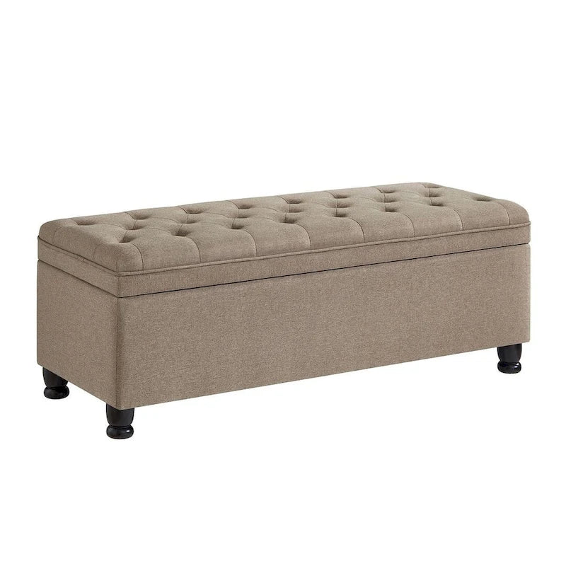 45 Linen Fabric Storage Stool with Spindle Wood Legs