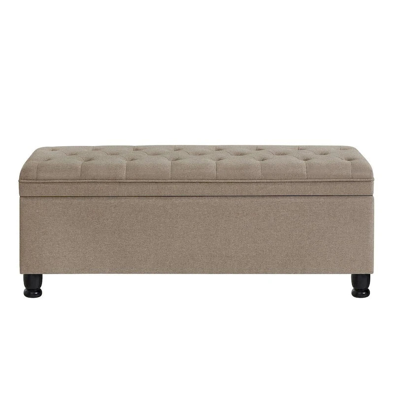 45 Linen Fabric Storage Stool with Spindle Wood Legs