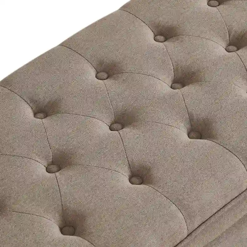 45 Linen Fabric Storage Stool with Spindle Wood Legs