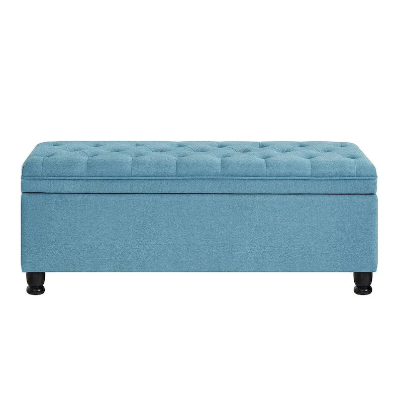 45 Linen Fabric Storage Stool with Spindle Wood Legs
