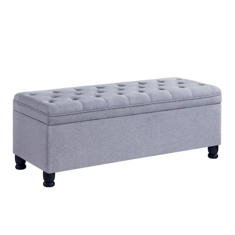 45 Linen Fabric Storage Stool with Spindle Wood Legs
