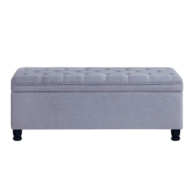 45 Linen Fabric Storage Stool with Spindle Wood Legs