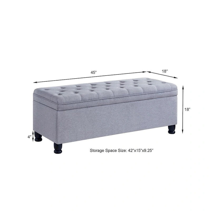 45 Linen Fabric Storage Stool with Spindle Wood Legs