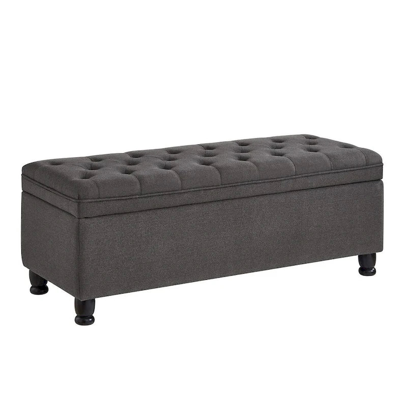 45 Linen Fabric Storage Stool with Spindle Wood Legs