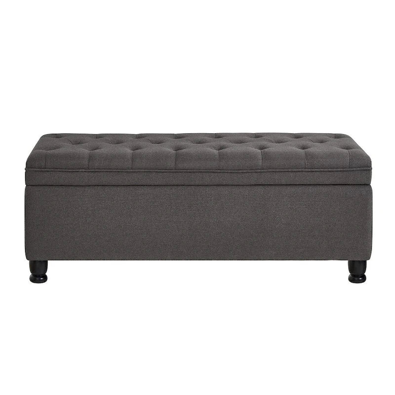 45 Linen Fabric Storage Stool with Spindle Wood Legs