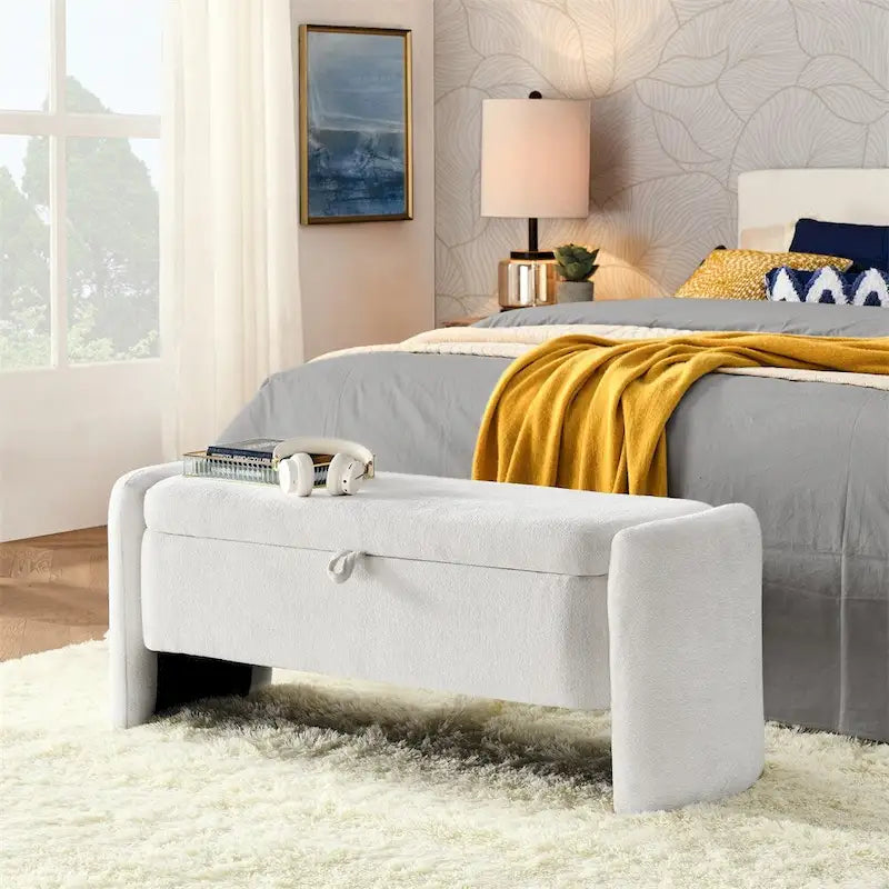 Oval Ottoman Storage Chenille Fabric Bench with Large Storage Space