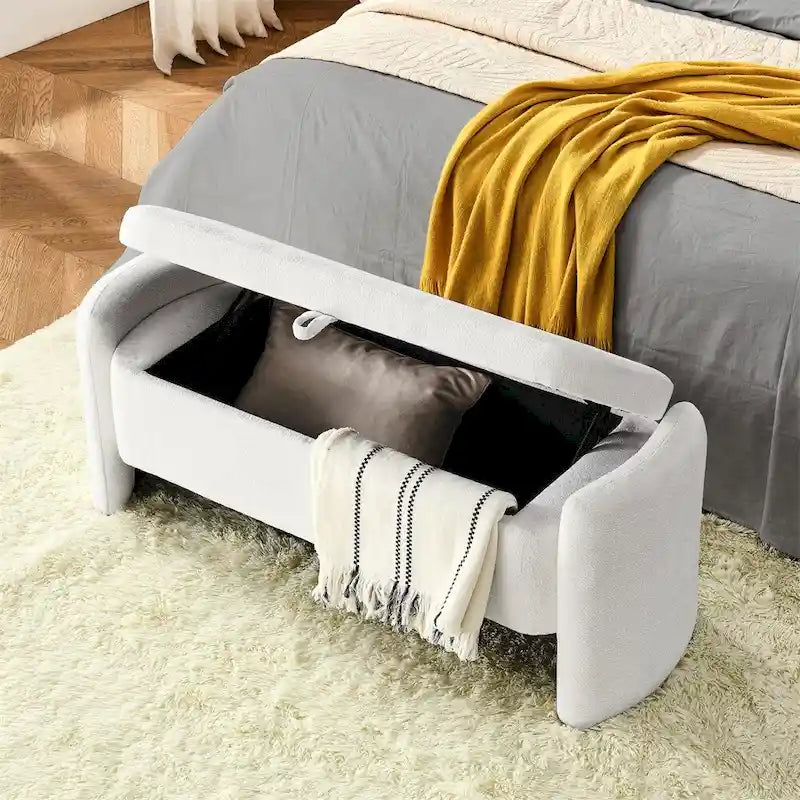 Oval Ottoman Storage Chenille Fabric Bench with Large Storage Space