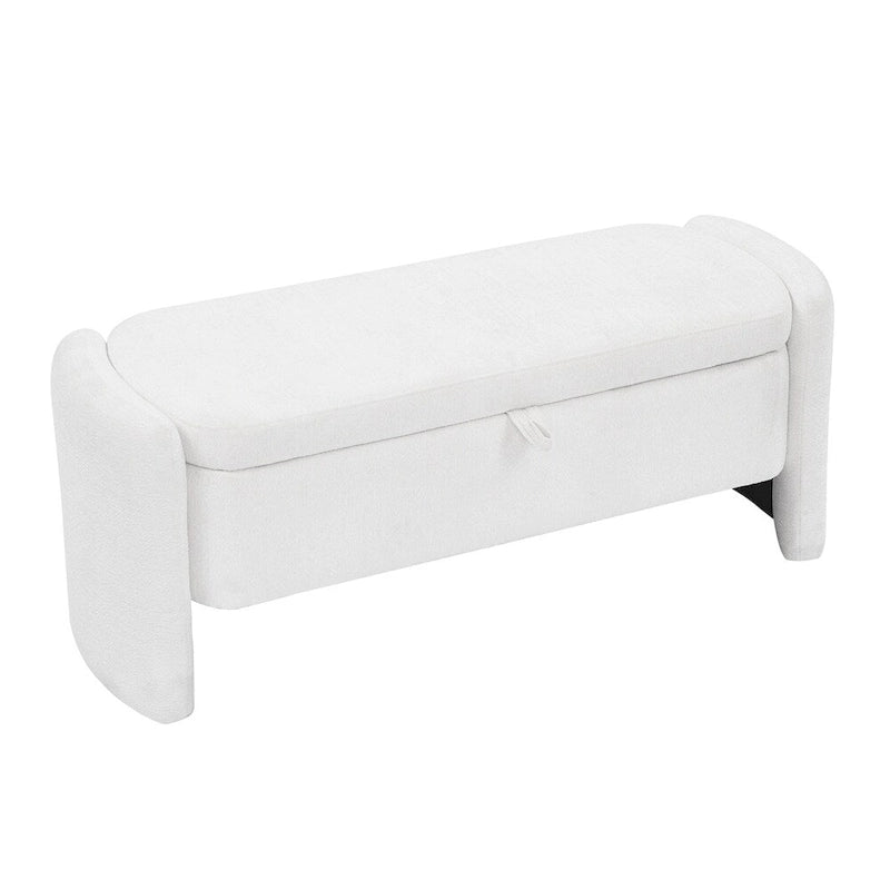 Oval Ottoman Storage Chenille Fabric Bench with Large Storage Space