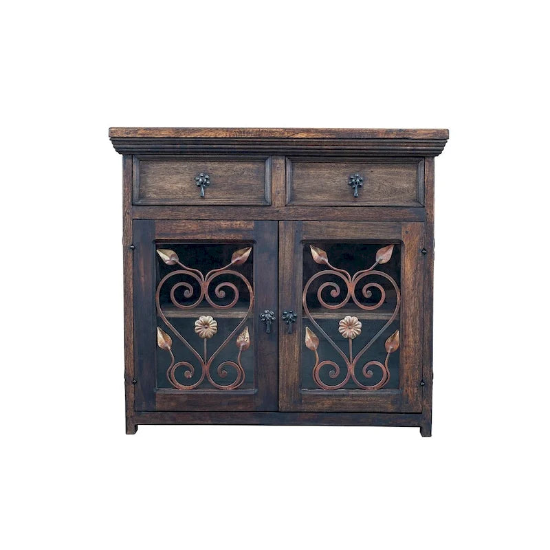 Buffet et vaisselier artisanaux en bois de grange massif recyclé et quincaillerie en fer forgé 39"L